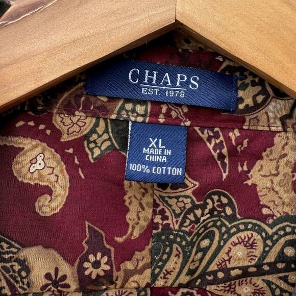 Chaps No Iron Button Up Shirt Womens XL Red Paisley Long Sleeve Cotton - Picture 3 of 5